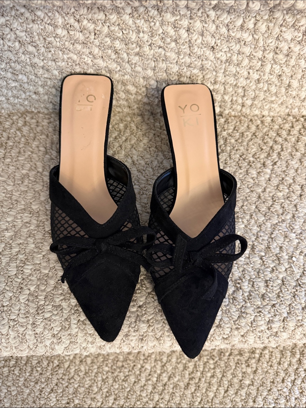 Yoki Black Pointed Mesh Mule Heels